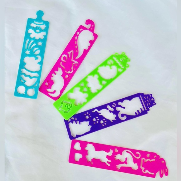 Vintage 90s Plastic Stencil Lot | Kidcore Nostalgia Lisa Frank Style School - Picture 1 of 4